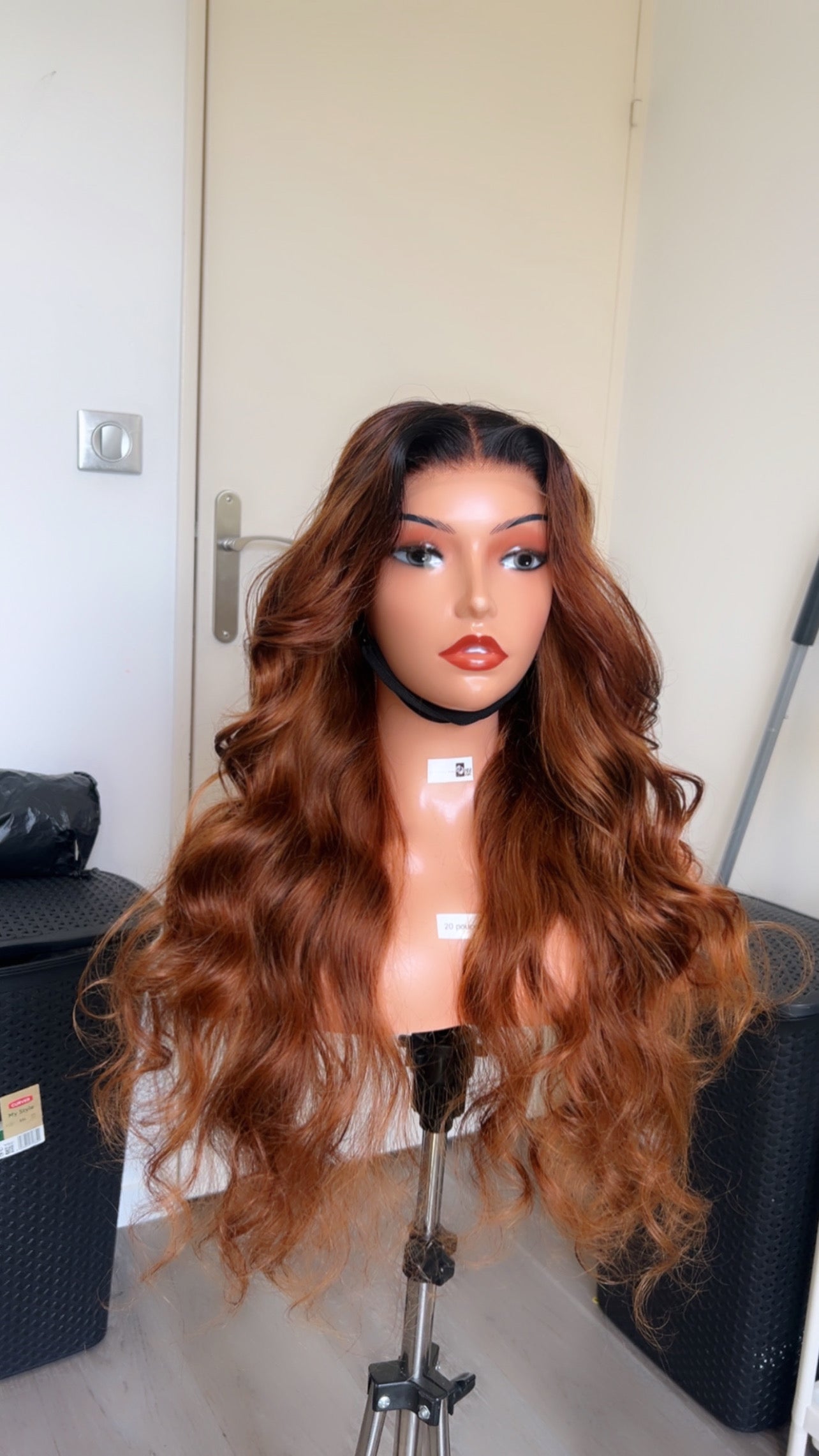 Perruque cheveux humain vierges -sans colle ginger marron